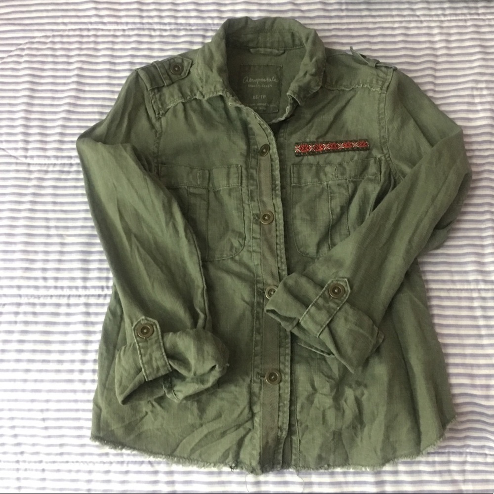 Olive green button up